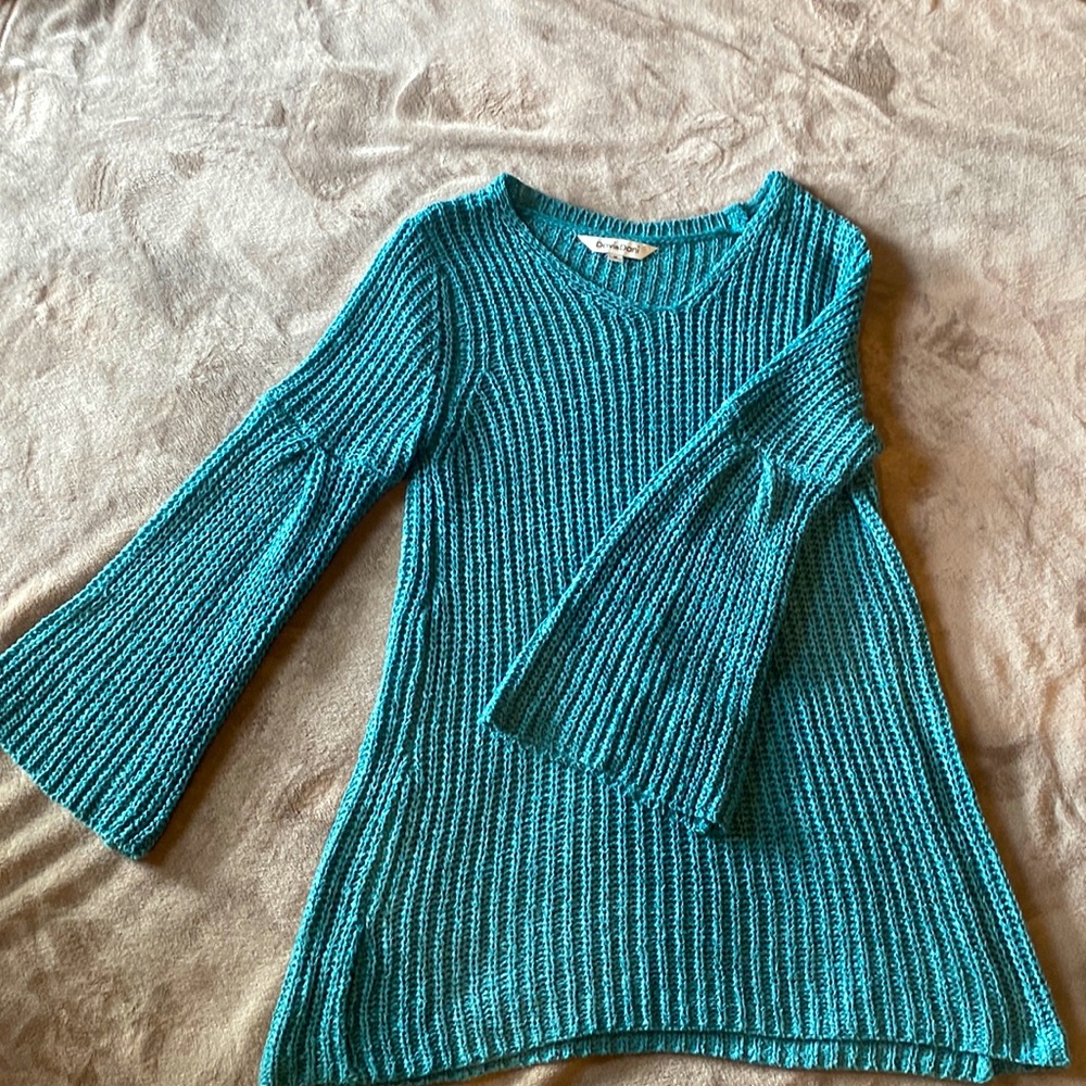 Davi&Dani : Teal Knitted Bell Sleeve Sweater Dress